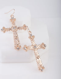 Rose Gold Cross Crystal Stone Earrings - link has visual effect only