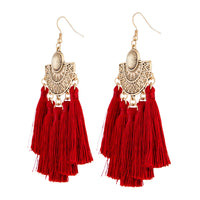 Burgundy Antique Gold Etched Tassel Earrings - link has visual effect only
