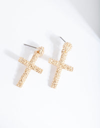 Gold Mini Textured Cross Earrings - link has visual effect only