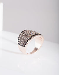 Rows of Black & Clear Diamante Rose Gold Ring - link has visual effect only