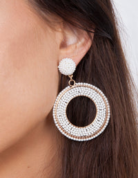 White Beaded Rose Gold Drop Earrings - link has visual effect only