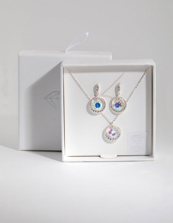 Floating Circle Pave Crystal Earrings & Necklace Set