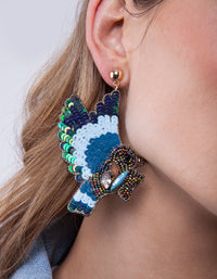 Blue Sequin Bead Bird Earrings - link has visual effect only