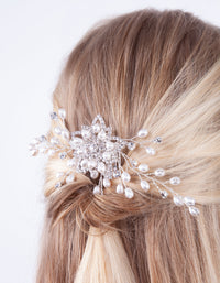 Silver Floating Pearl Diamante Comb - link has visual effect only