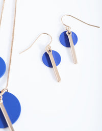 Blue Gold Matte Bead Necklace Earrings Set - link has visual effect only