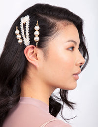 Gold Pearl Bead Hair Clip Pack - link has visual effect only
