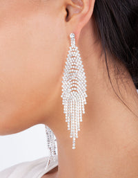 Silver Cup Chain Diamante Fringe Drape Earrings - link has visual effect only