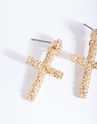 Gold Mini Textured Cross Earrings - link has visual effect only