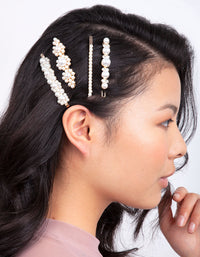 Gold Multi Pearl Diamante Hair Clip 4-Pack - link has visual effect only