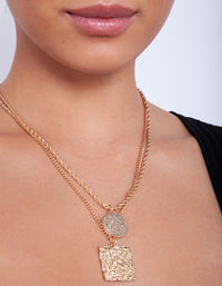 Gold Textured Pendant Necklace Duo - link has visual effect only