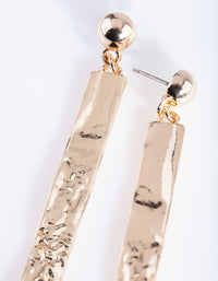 Gold Textured Wave Thin Rectangle Drop Earrings - link has visual effect only