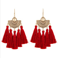 Burgundy Antique Gold Etched Tassel Earrings - link has visual effect only